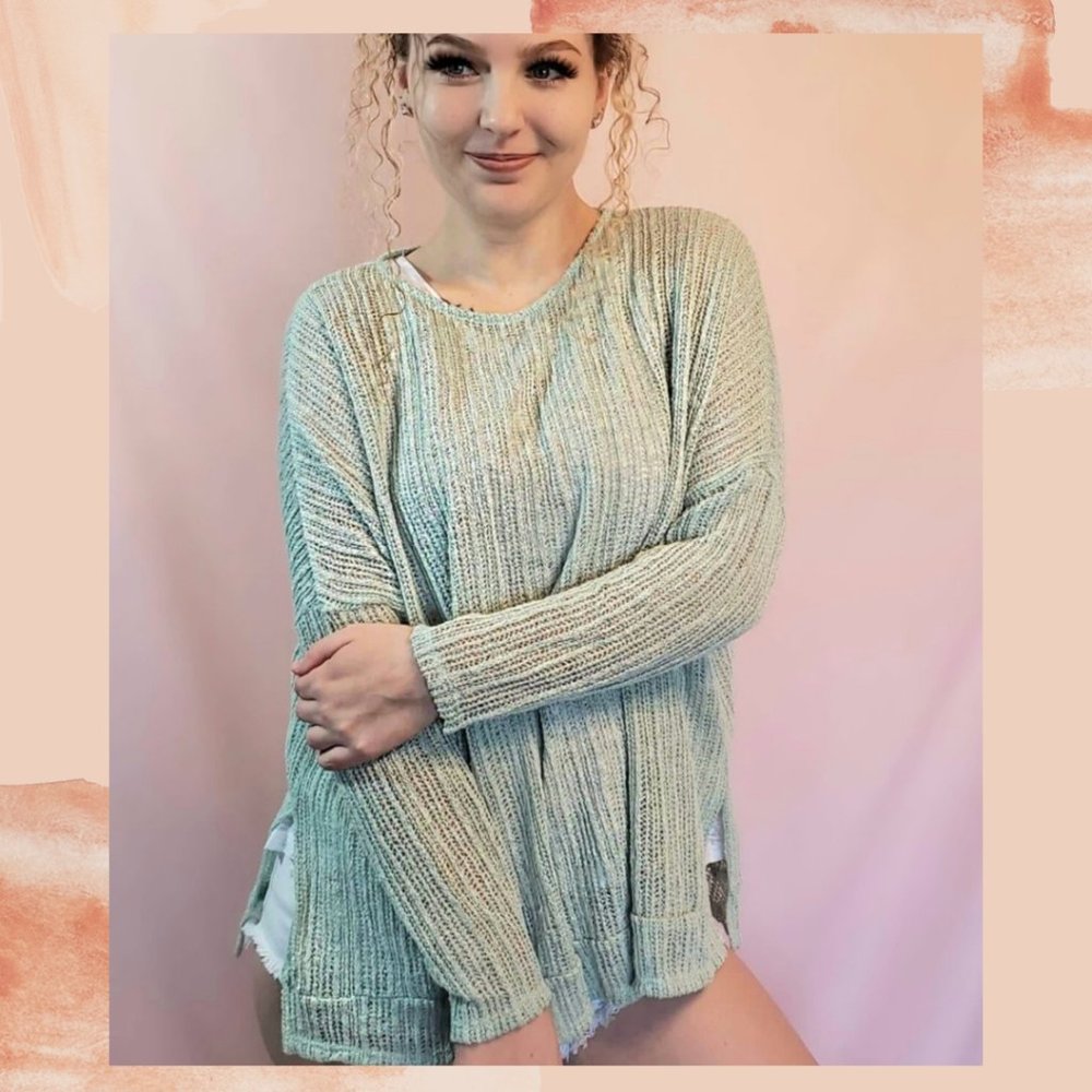Knit Overlay Long Sleeve Mint - Picture 2 of 4